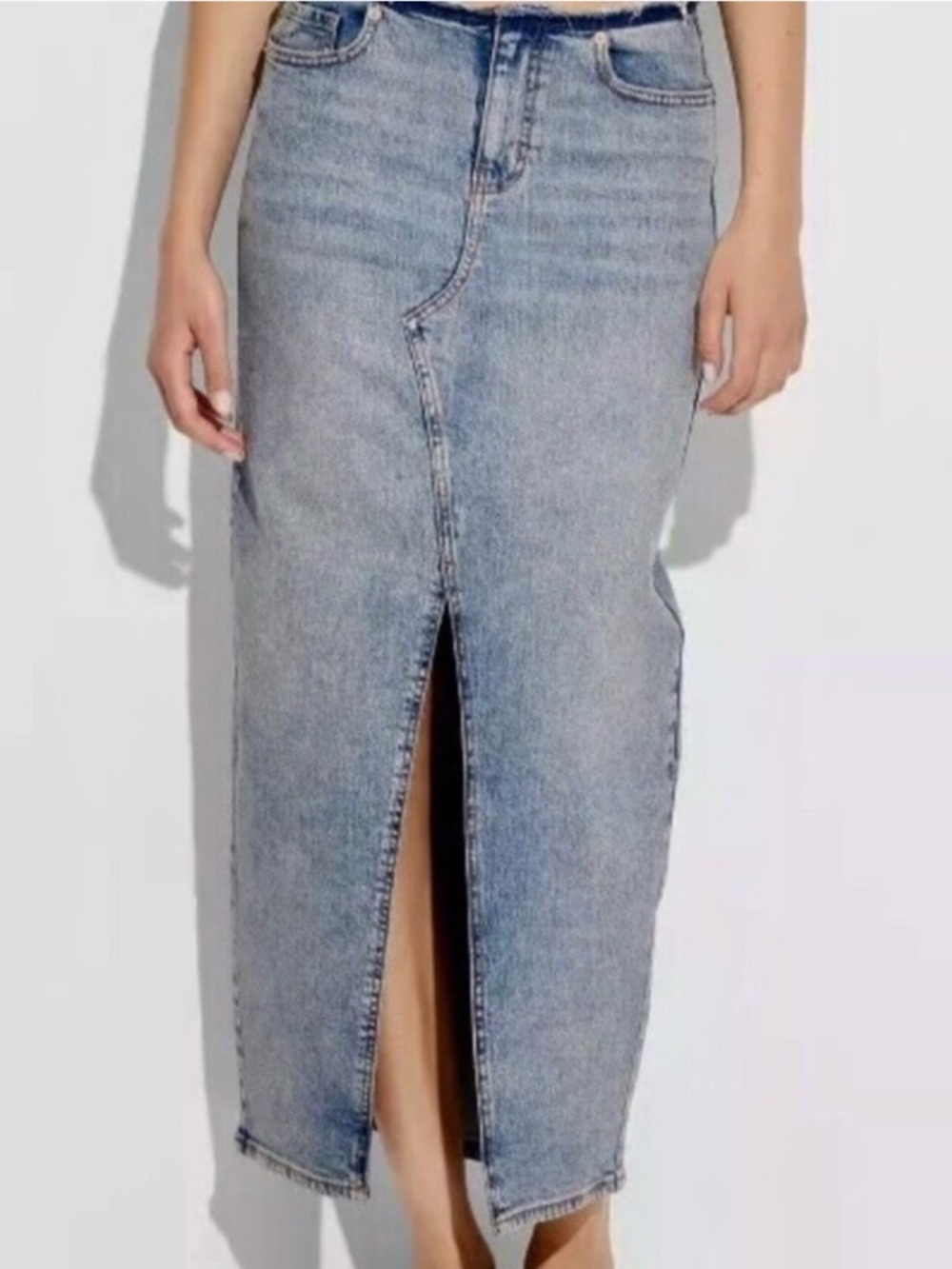 Wild Fable light wash denim Maxi Skirt with middle Slit Size 12R